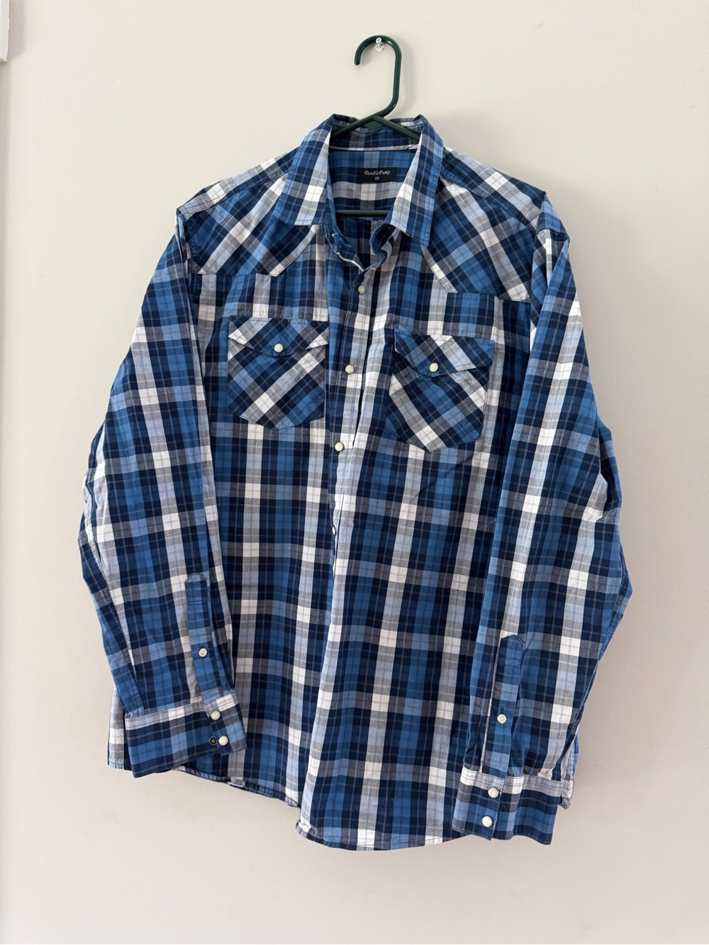 Double Pump Men’s Blue and White Plaid Button-Down Shirt